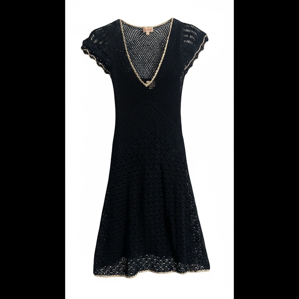 Whistles London Crochet Knit Dress – Navy & Beige Trim – Size 1 (Small)